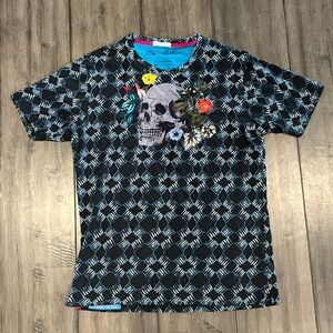 Robert Graham Speed Limit Embroidered Floral Skull Shirt - Size Small
